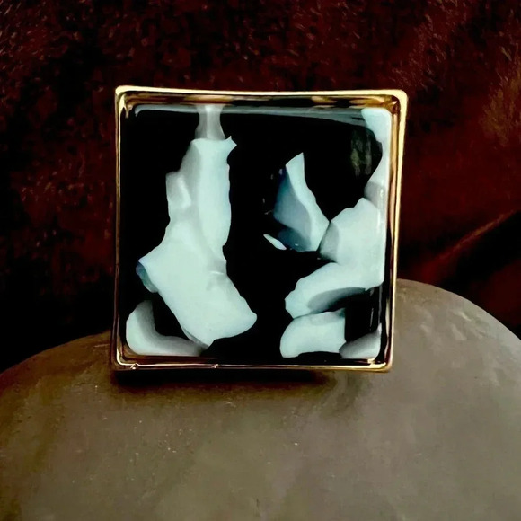 Ring- gold tone with black & white square faux stone accent. Size: 6. - Picture 1 of 8